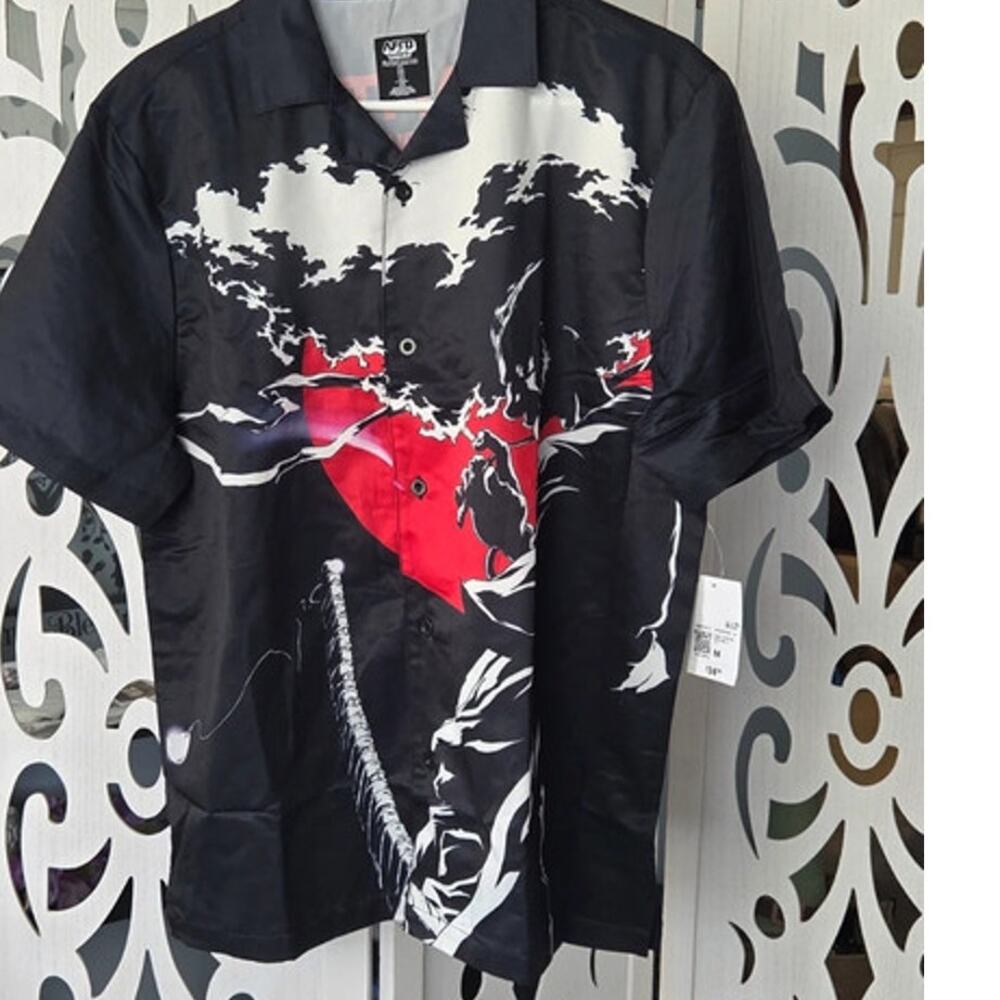 Afro Samurai Anime Button Up Shirt Men's Medium Black Graphic NWT Licensed